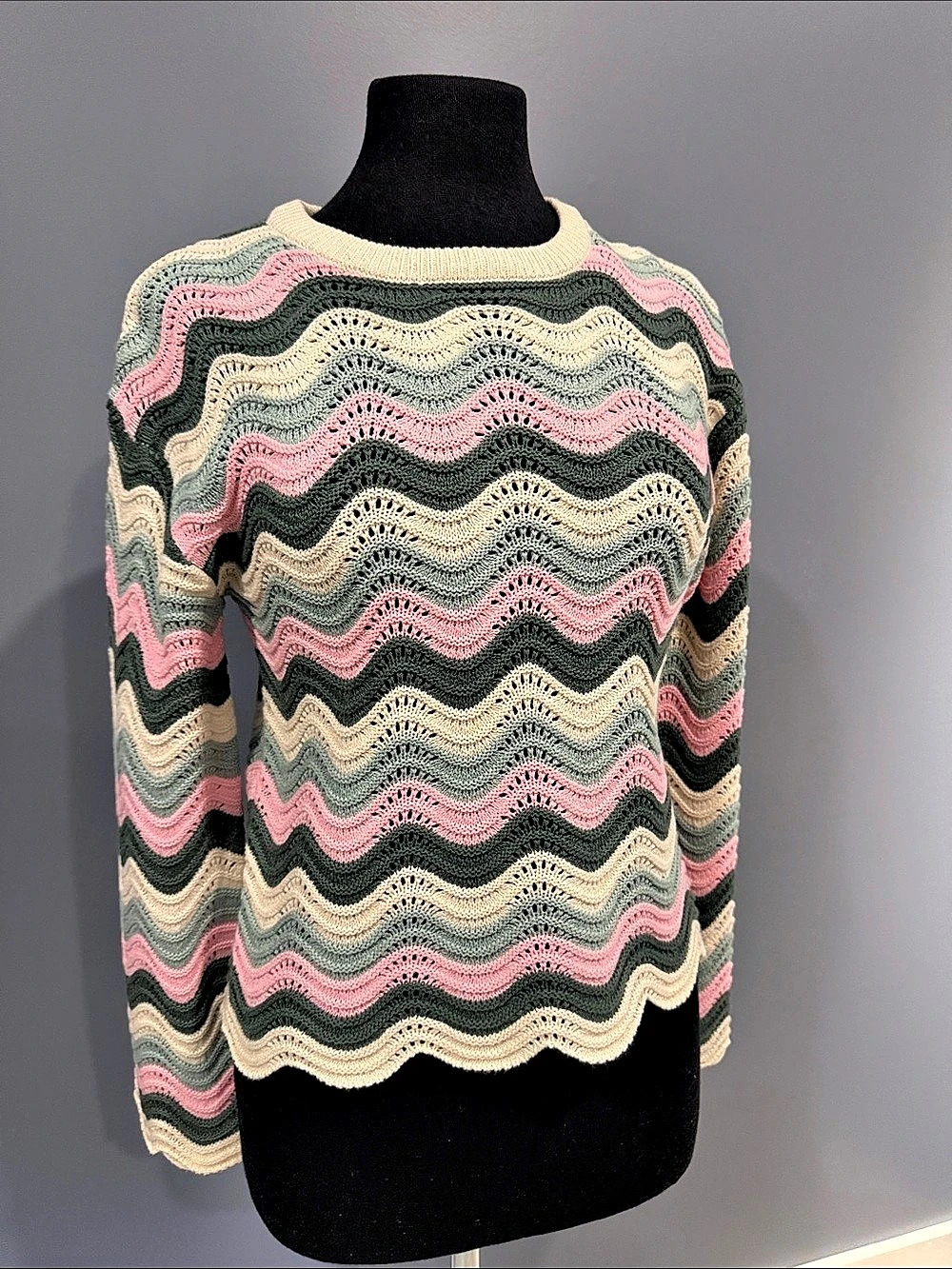 ONLY Wavy Knit Sweater Pink & Green Size XS NWT